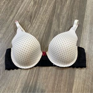 NWOT Maidenform Polka Dot & Black Lace Padded T-shirt Bra Size 36D